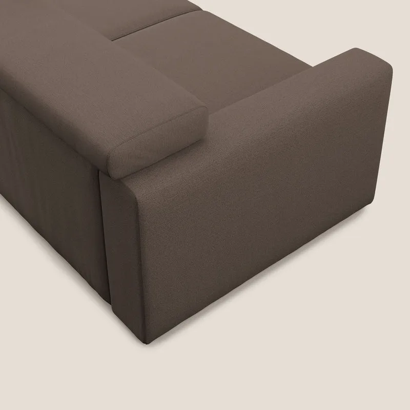 Dylan canapé avec pouf extractible en tissu flamme effet coton impermeabile T19 marron