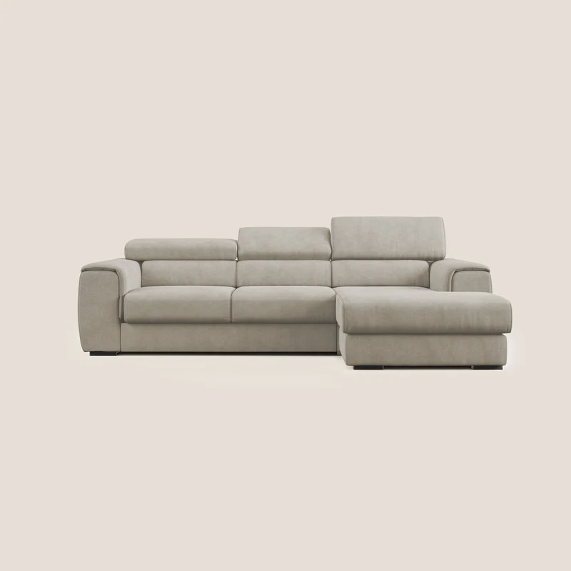 Zeno canapé d'angle et pouf extractible en tissu doux imperméable T02 crème