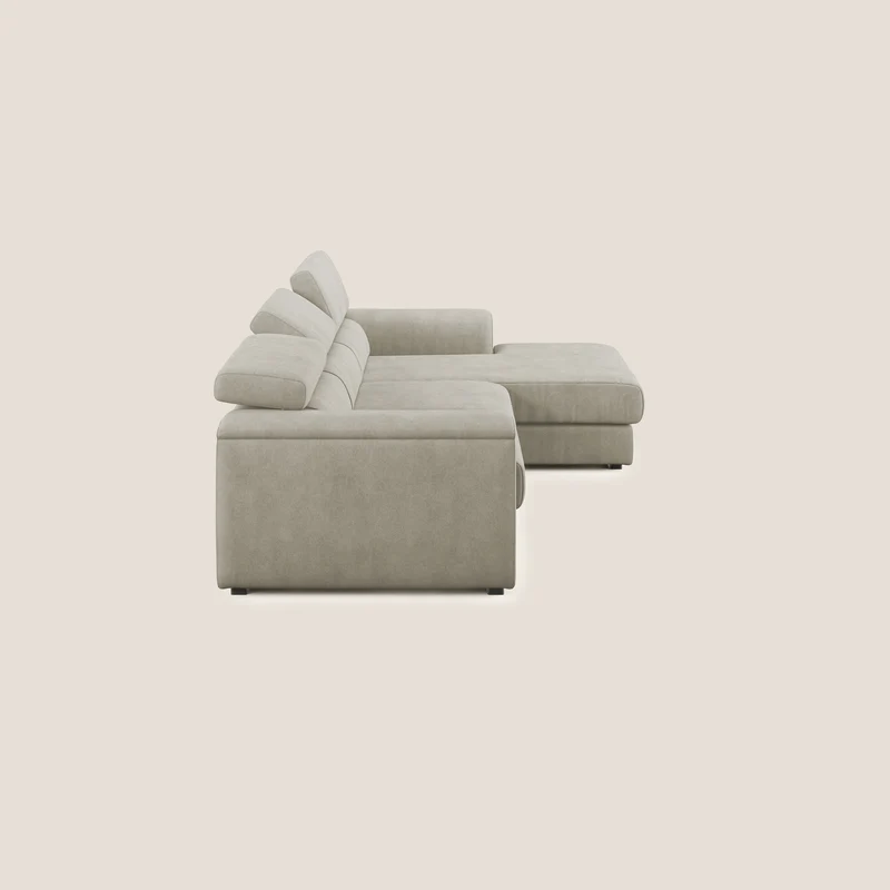Zeno canapé d'angle et pouf extractible en tissu doux imperméable T02 crème