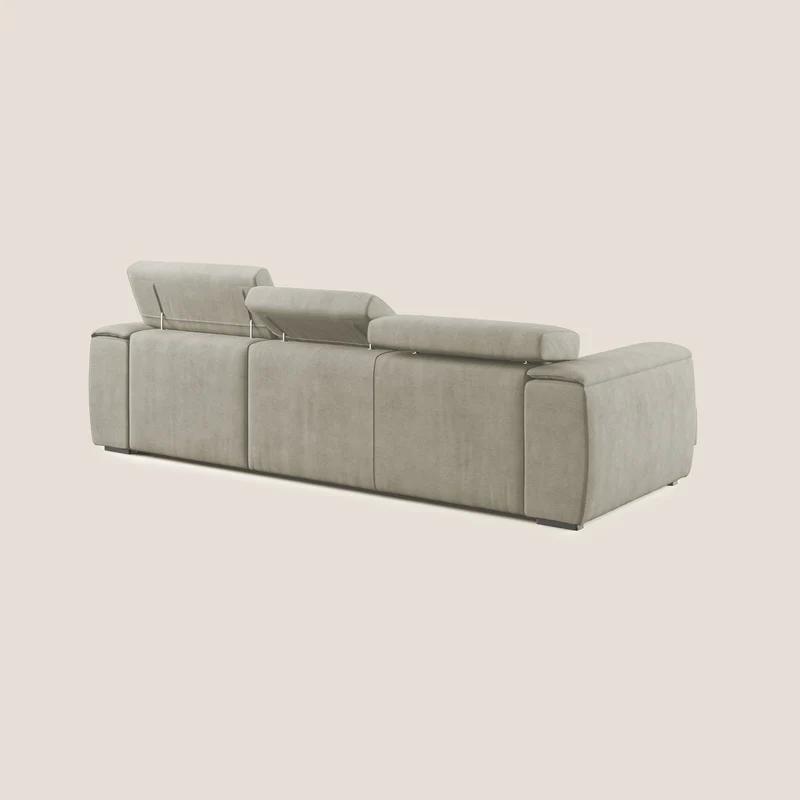 Zeno canapé d'angle et pouf extractible en tissu doux imperméable T02 crème