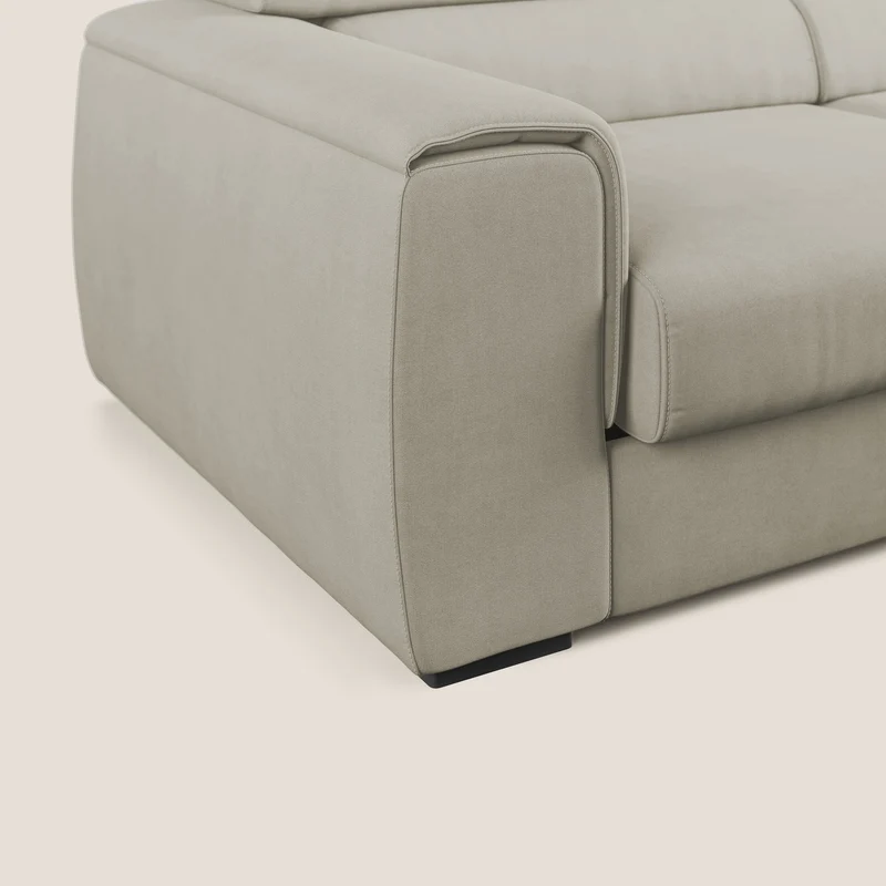 Zeno canapé d'angle et pouf extractible en tissu doux imperméable T02 crème
