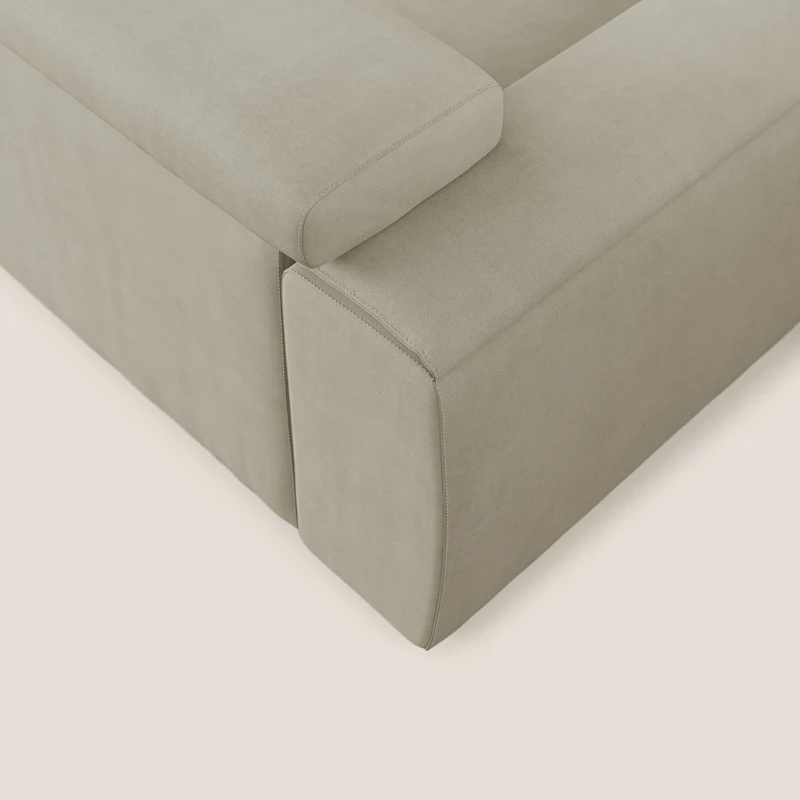 Zeno canapé d'angle et pouf extractible en tissu doux imperméable T02 crème