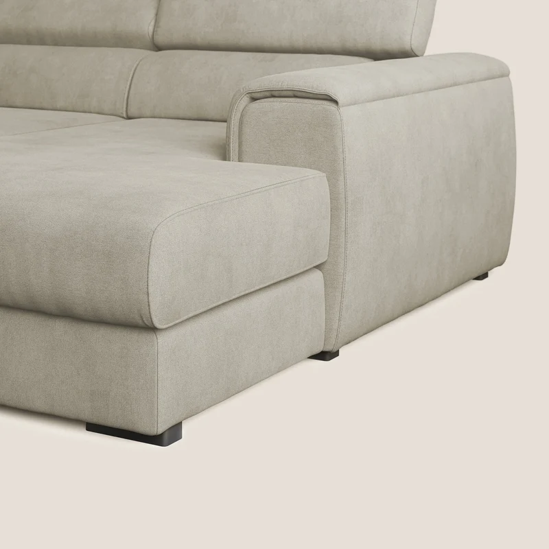 Zeno canapé d'angle et pouf extractible en tissu doux imperméable T02 crème