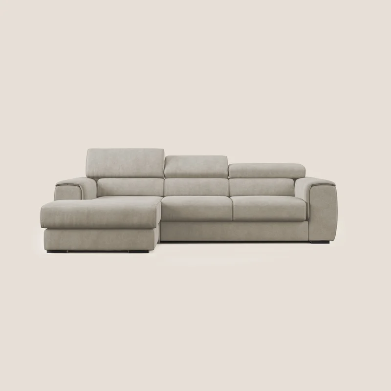 Zeno canapé d'angle et pouf extractible en tissu doux imperméable T02 crème