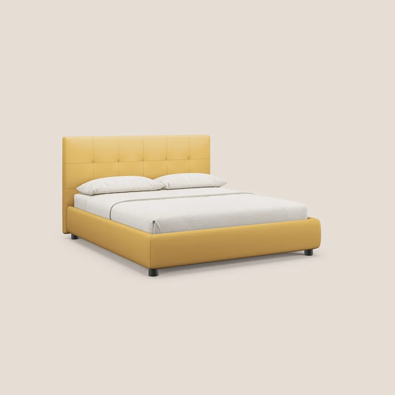 Minato lit coffre avec tête de lit capitonnée en similicuir imperméable T04 jaune