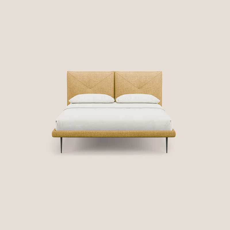 Jolie lit à double panneau et pieds hauts en métal en tissu détachable T18 jaune