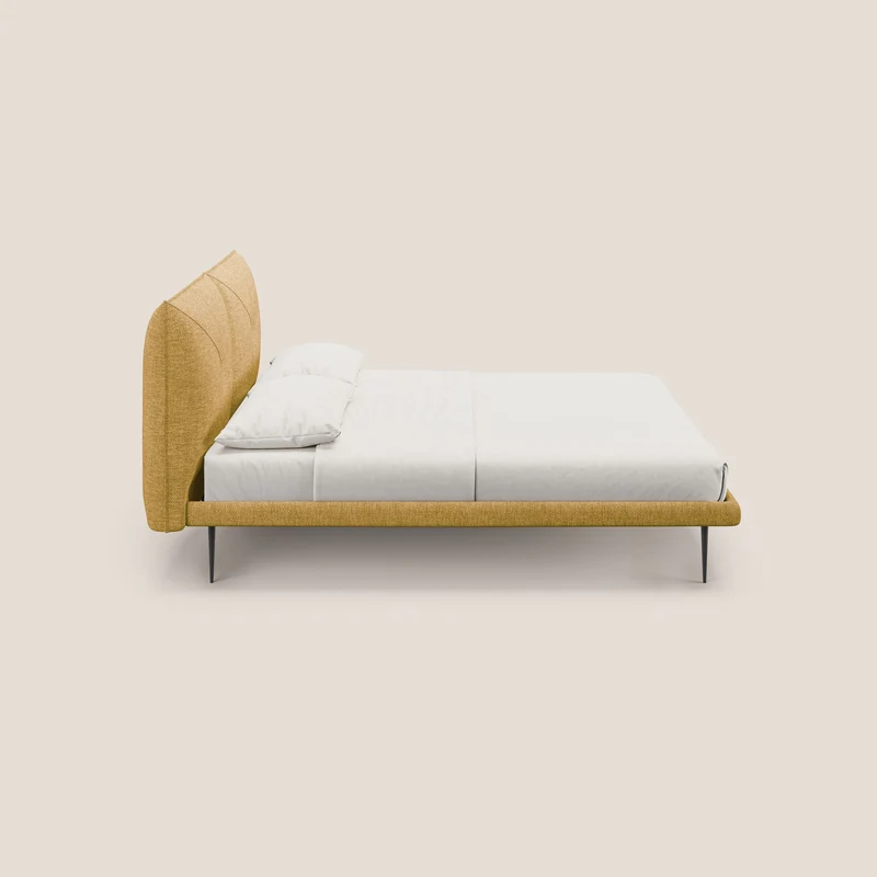 Jolie lit à double panneau et pieds hauts en métal en tissu détachable T18 jaune