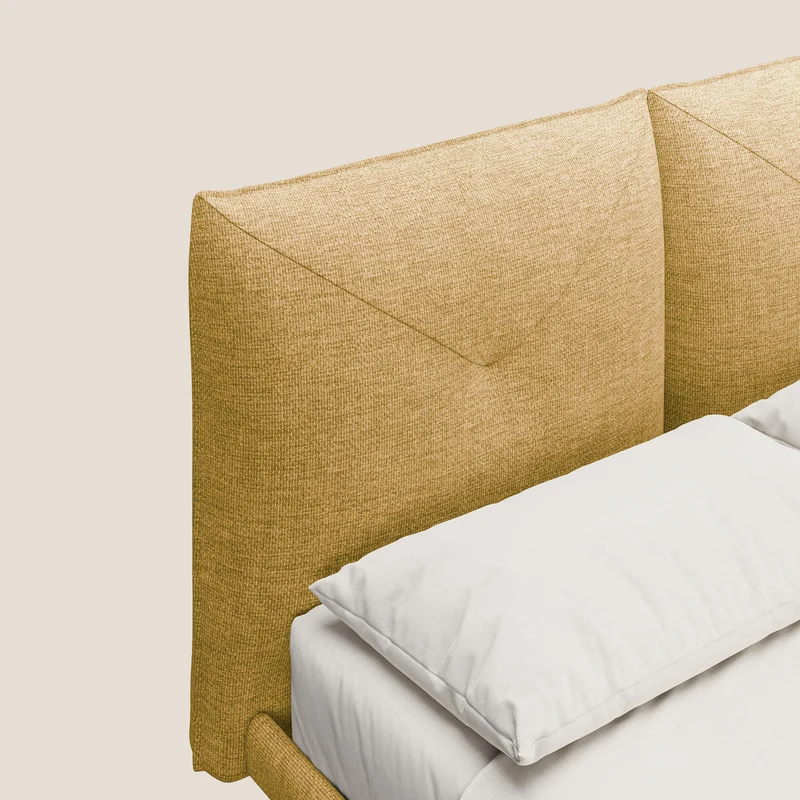 Jolie lit à double panneau et pieds hauts en métal en tissu détachable T18 jaune