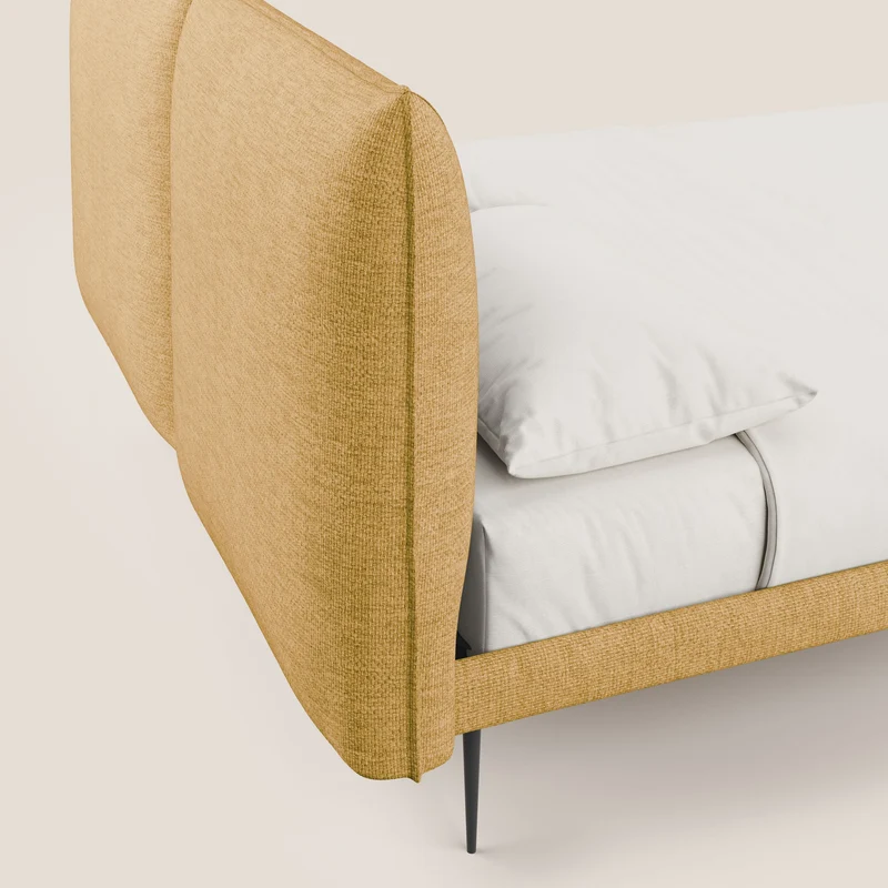 Jolie lit à double panneau et pieds hauts en métal en tissu détachable T18 jaune