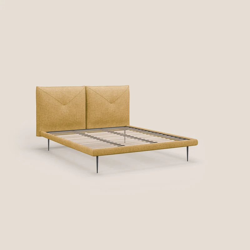 Jolie lit à double panneau et pieds hauts en métal en tissu détachable T18 jaune