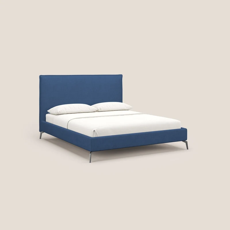 Iris lit rembourré déhoussable avec pieds noirs en tissu imperméable T02 bleu