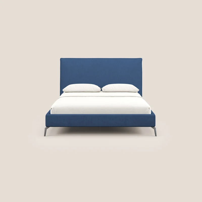 Iris lit rembourré déhoussable avec pieds noirs en tissu imperméable T02 bleu