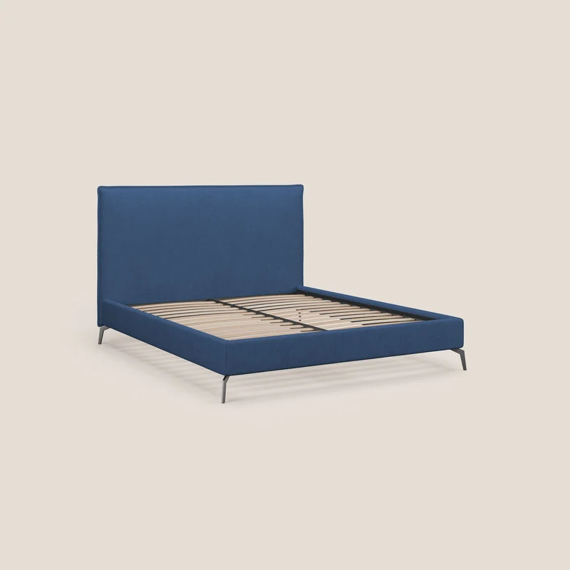 Iris lit rembourré déhoussable avec pieds noirs en tissu imperméable T02 bleu
