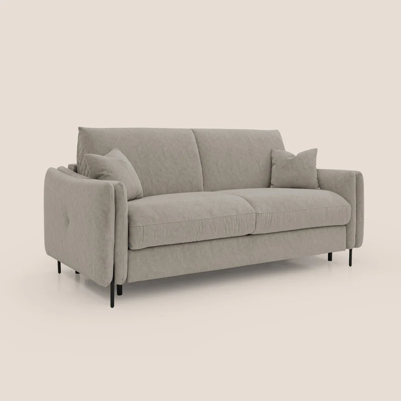 Gregory Canapé-lit avec matelas h18 cm en microfibre effet velours imperméable T09 taupe