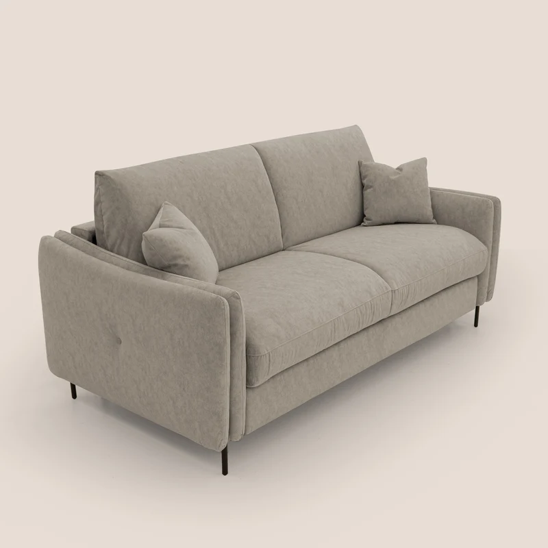 Gregory Canapé-lit avec matelas h18 cm en microfibre effet velours imperméable T09 taupe