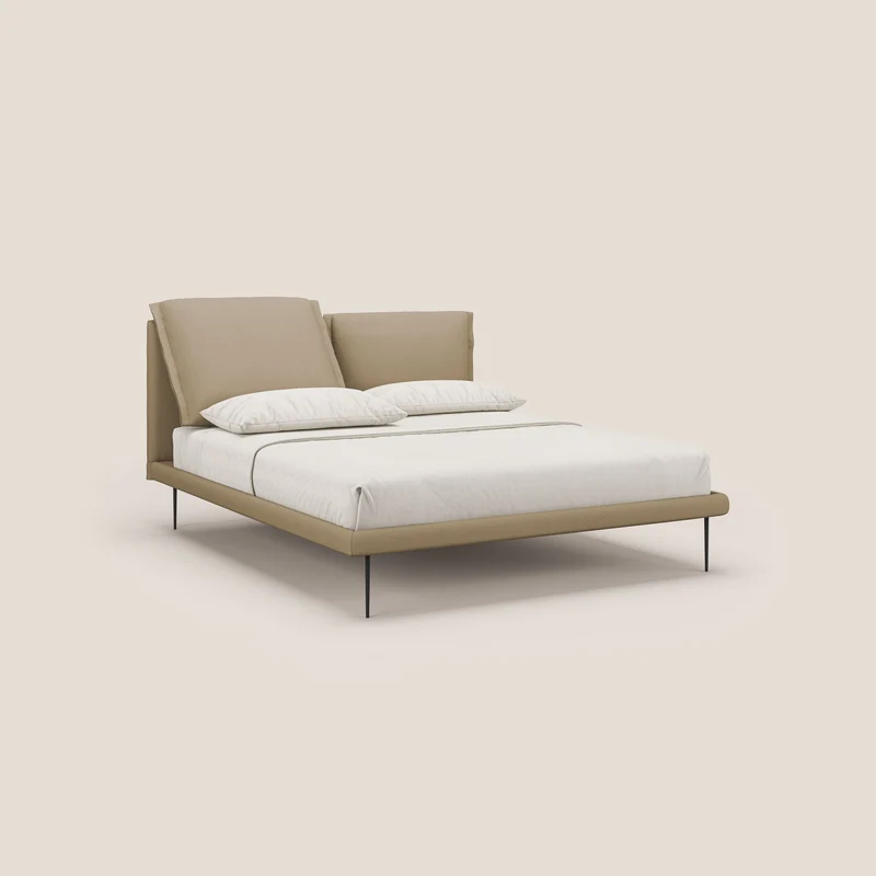 Noah lit avec coussins réglables et pieds hauts en métal en tissu détachable T05 beige