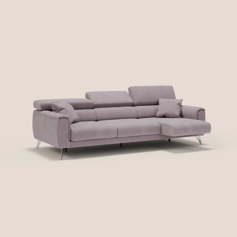 Caravaggio canapé 3 assises extensibles et têtières réglables en tissu imperméable T02 rose
