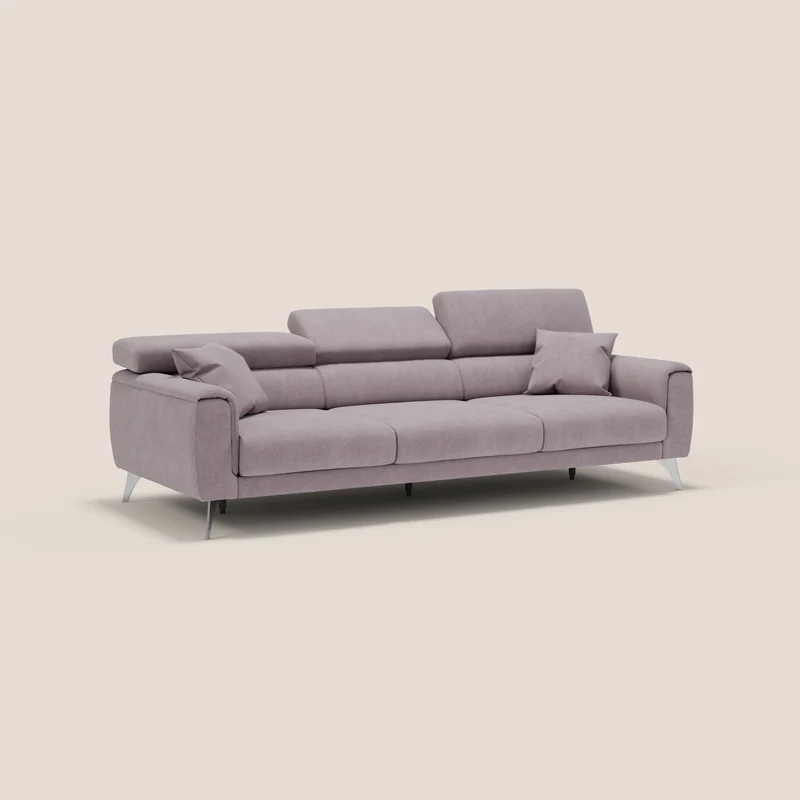 Caravaggio canapé 3 assises extensibles et têtières réglables en tissu imperméable T02 rose