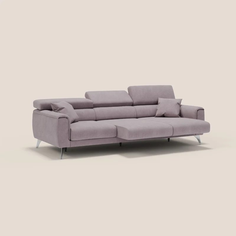 Caravaggio canapé 3 assises extensibles et têtières réglables en tissu imperméable T02 rose
