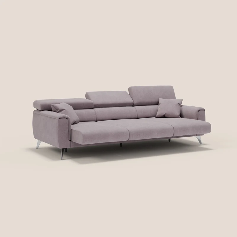 Caravaggio canapé 3 assises extensibles et têtières réglables en tissu imperméable T02 rose