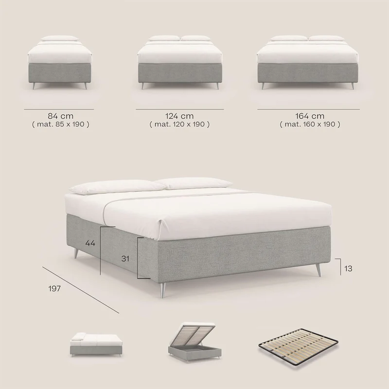 Febe sommier compact avec coffre de grande capacité en tissu imperméable T03 taupe