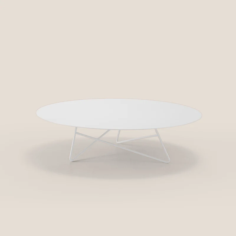 Ermione Table basse ronde pour salon en métal h25 blanc