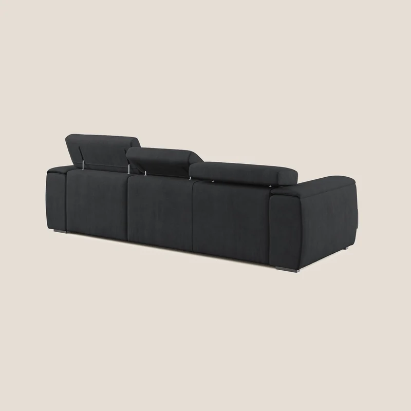 Zeno canapé d'angle et pouf extractible en tissu doux imperméable T02 noir