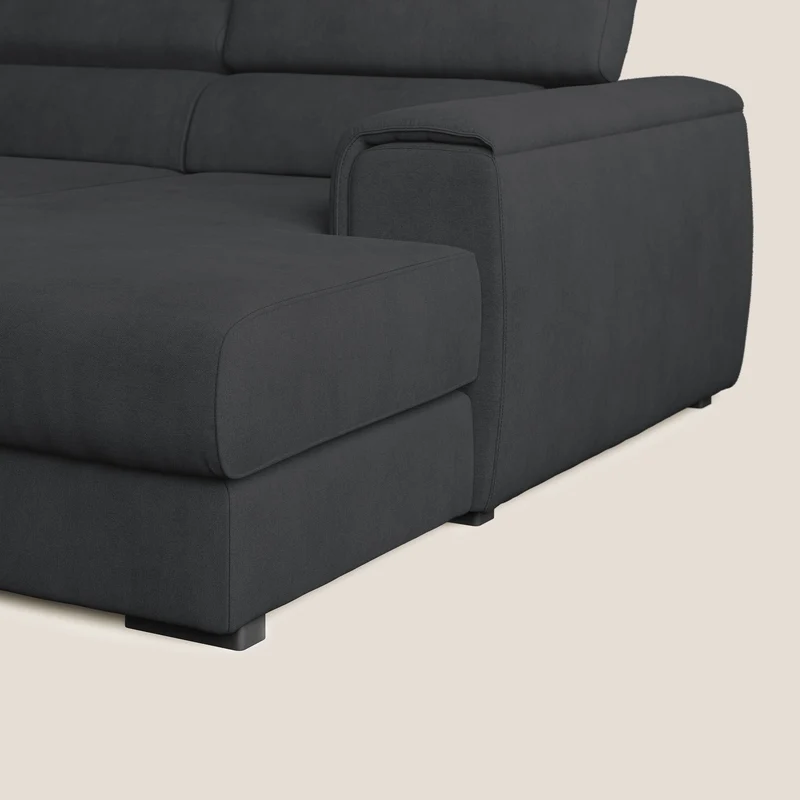 Zeno canapé d'angle et pouf extractible en tissu doux imperméable T02 noir