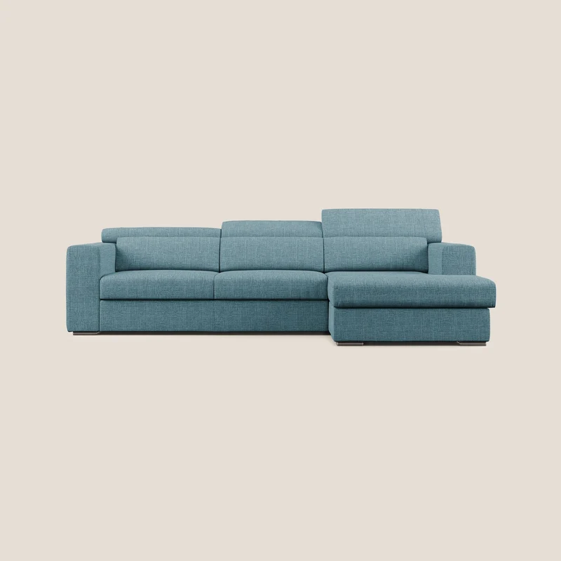 Vegas canapé d'angle avec têtières inclinables en tissu doux imperméable T06 bleu ciel