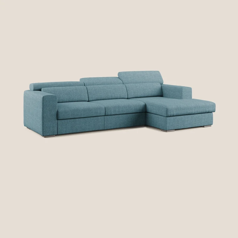 Vegas canapé d'angle avec têtières inclinables en tissu doux imperméable T06 bleu ciel