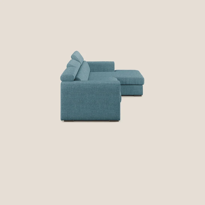 Vegas canapé d'angle avec têtières inclinables en tissu doux imperméable T06 bleu ciel