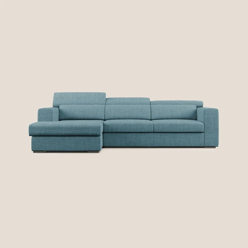 Vegas canapé d'angle avec têtières inclinables en tissu doux imperméable T06 bleu ciel