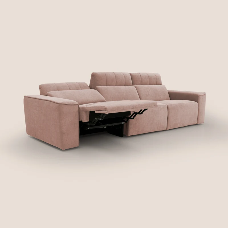 Clark Canapé modulable avec 3 assises et avec option relax électrique en tissu imperméable et détachable T17 rose