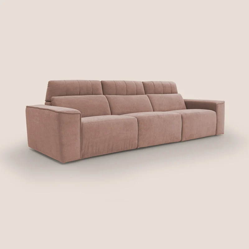 Clark Canapé modulable avec 3 assises et avec option relax électrique en tissu imperméable et détachable T17 rose