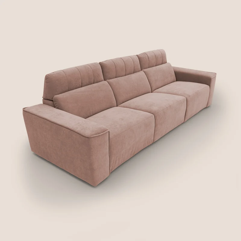Clark Canapé modulable avec 3 assises et avec option relax électrique en tissu imperméable et détachable T17 rose