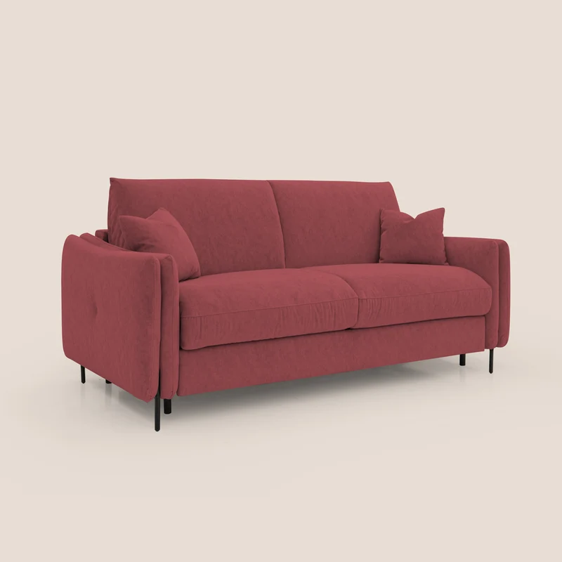 Gregory Canapé-lit avec matelas h18 cm en microfibre effet velours imperméable T09 rouge