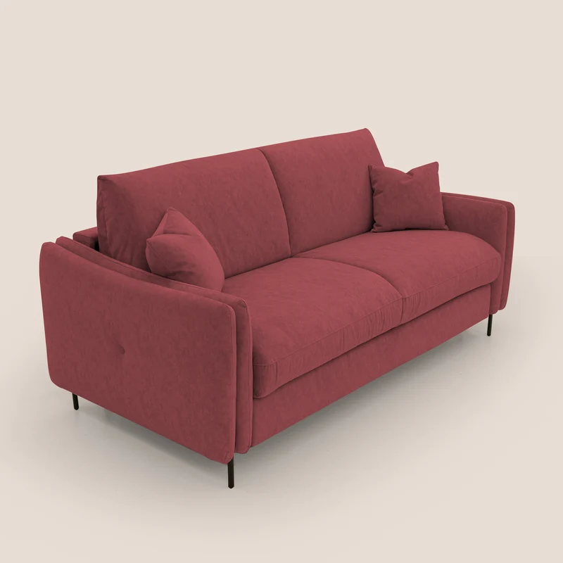 Gregory Canapé-lit avec matelas h18 cm en microfibre effet velours imperméable T09 rouge