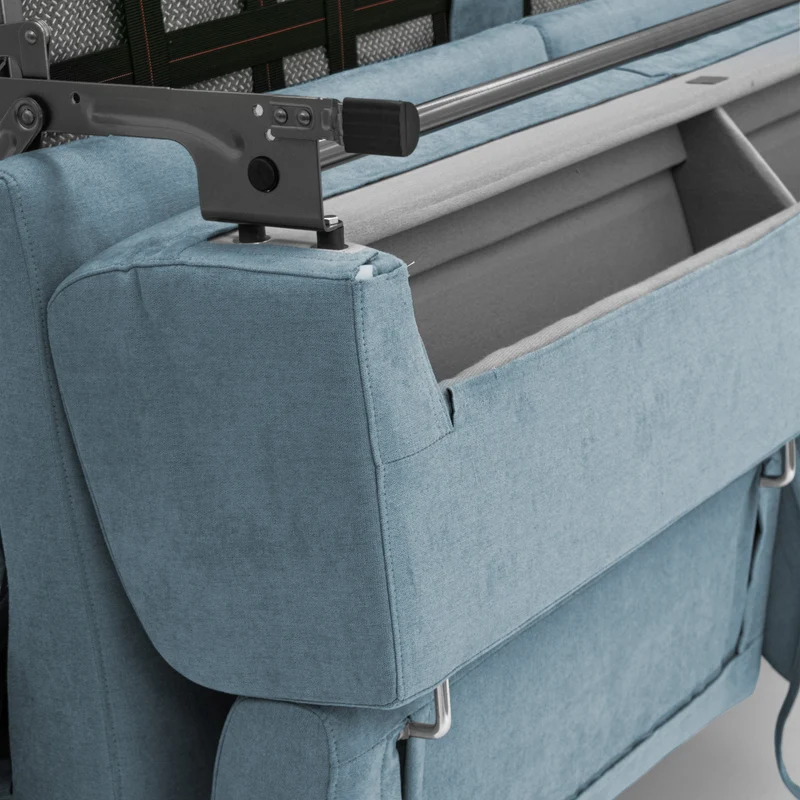 Bjorn Canapé convertible avec matelas H 18cm et têtières réglables en tissu imperméable T02 sucre glace