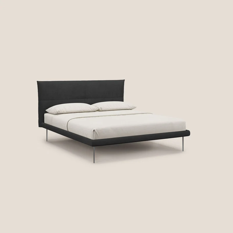 Akiko lit rembourré avec pieds hauts en métal en tissu imperméable T02 noir