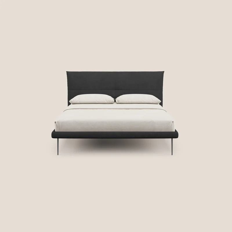 Akiko lit rembourré avec pieds hauts en métal en tissu imperméable T02 noir
