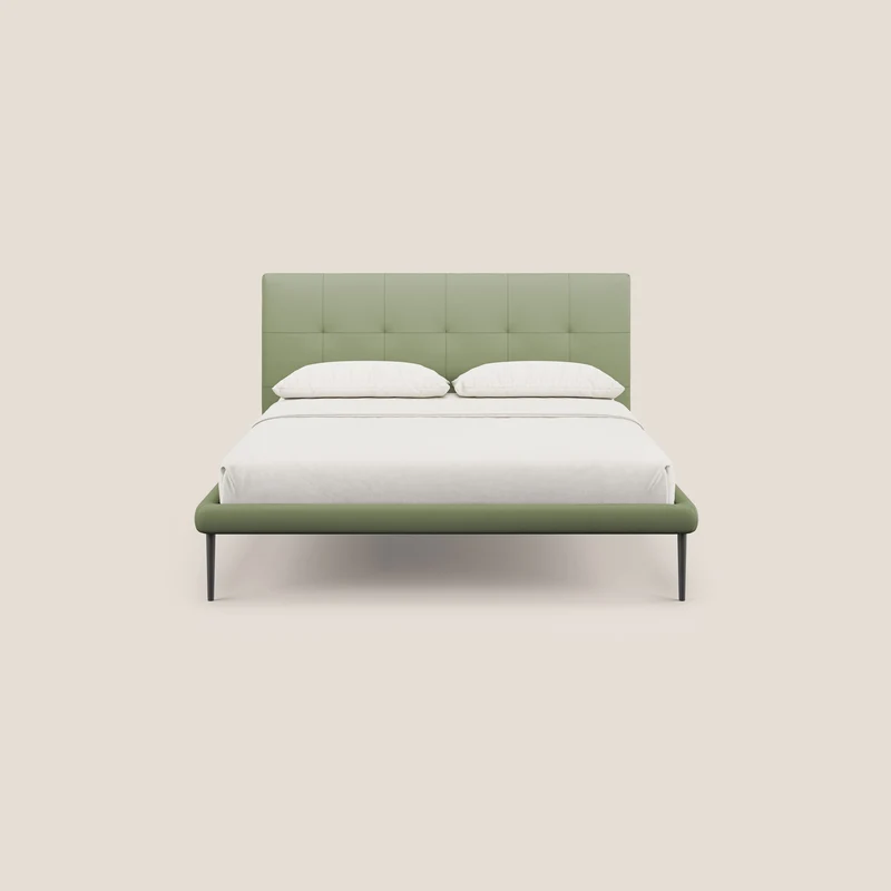 Midori lit rembourré capitonné avec pieds hauts en similicuir T04 vert