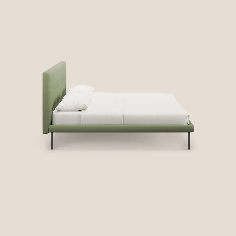 Midori lit rembourré capitonné avec pieds hauts en similicuir T04 vert