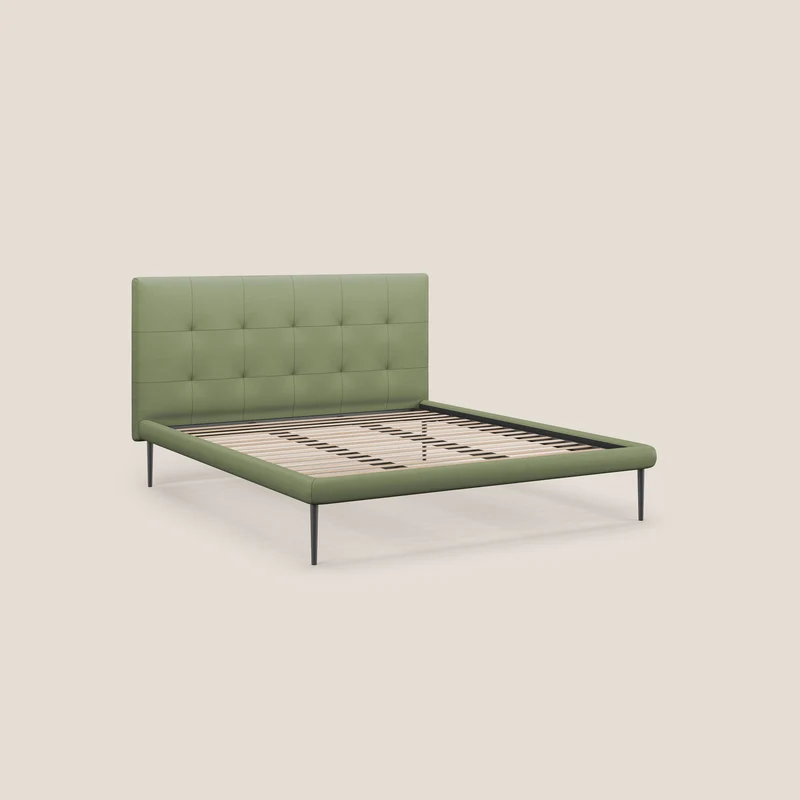 Midori lit rembourré capitonné avec pieds hauts en similicuir T04 vert