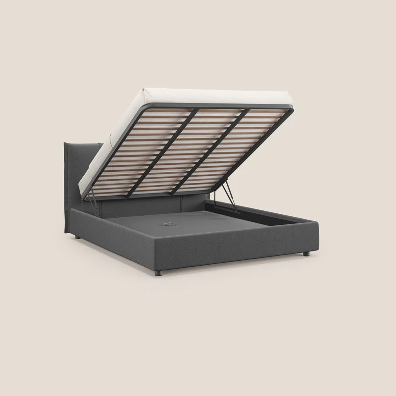 Alicia lit rembourré avec coffre de rangement en tissu imperméable T14 gris