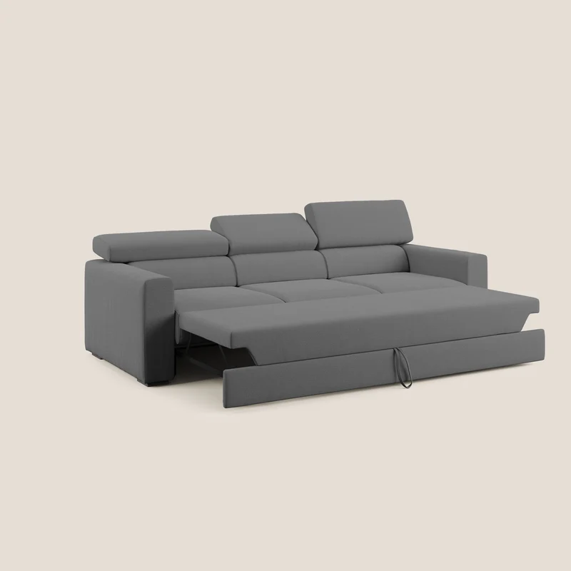 Dylan canapé avec pouf extractible à 3 assises en tissu flamme effet coton impermeabile T19 anthracite