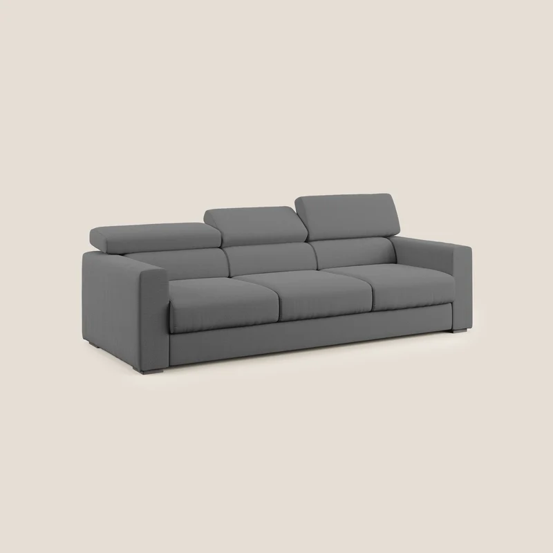 Dylan canapé avec pouf extractible à 3 assises en tissu flamme effet coton impermeabile T19 anthracite