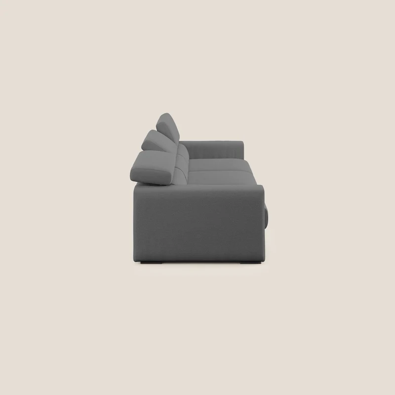 Dylan canapé avec pouf extractible à 3 assises en tissu flamme effet coton impermeabile T19 anthracite