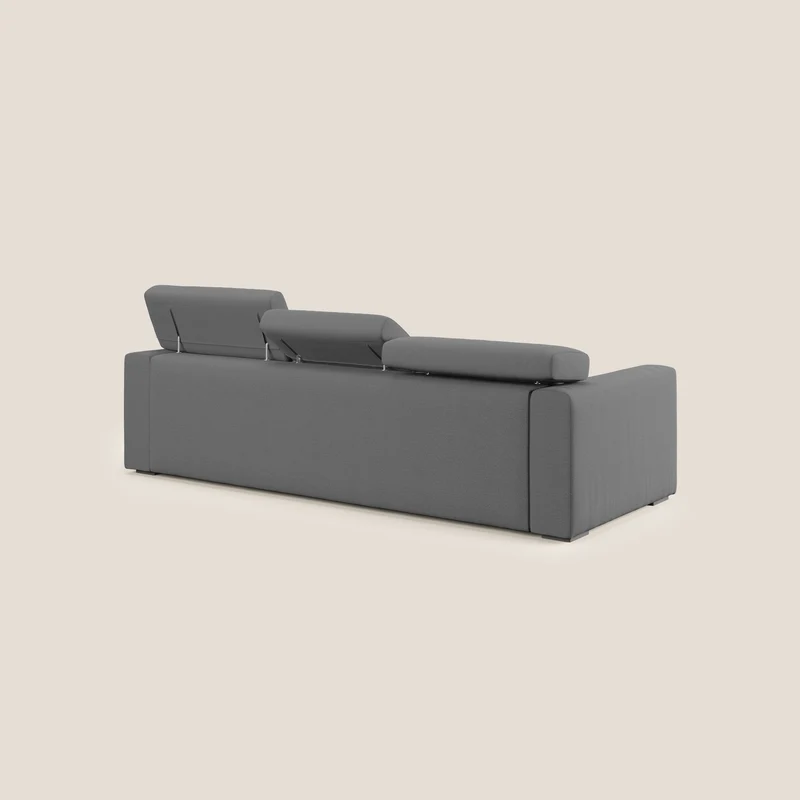 Dylan canapé avec pouf extractible à 3 assises en tissu flamme effet coton impermeabile T19 anthracite