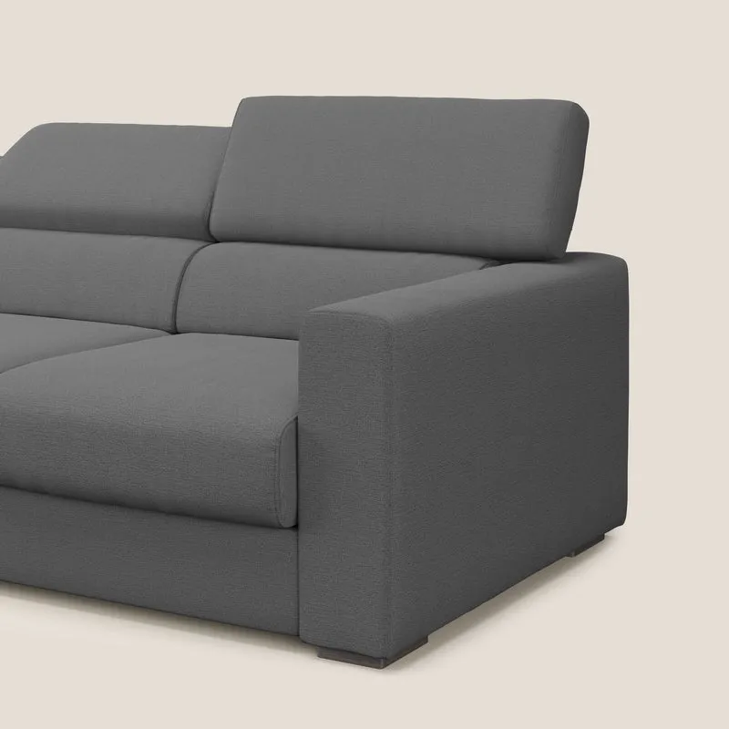 Dylan canapé avec pouf extractible à 3 assises en tissu flamme effet coton impermeabile T19 anthracite