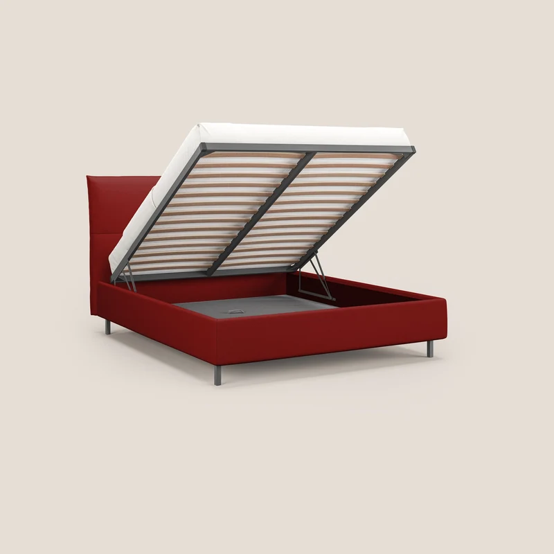 Izumi Lit rembourré avec coffre et pieds hauts en tissu détachable T05 rouge